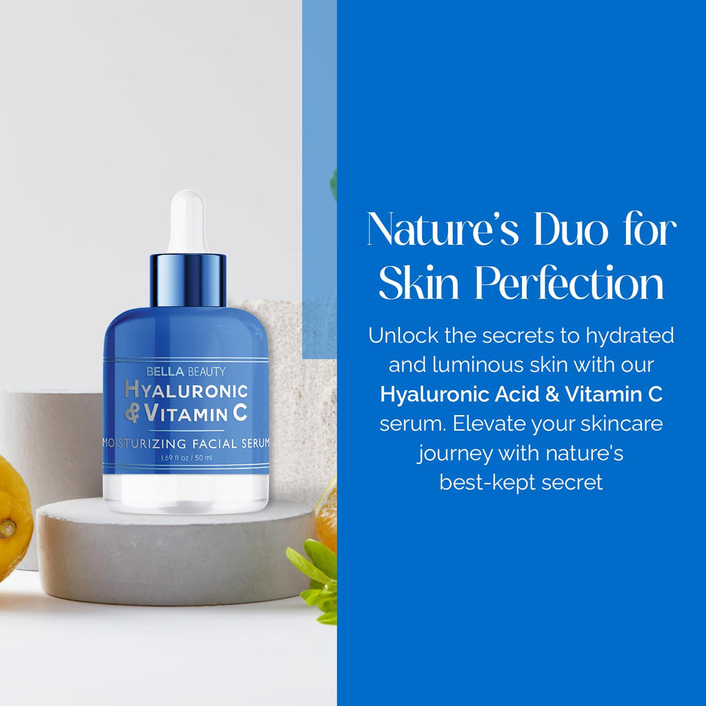 Bella Beauty Hyaluronic Acid & Vitamin C Moisturizing Facial Serum - Hydrating, Reduces Fine Lines & Wrinkles - Dermatologist Tested, Korean Skin Care for All Skin Types - 1.69 Fl. Oz (2 Pack)