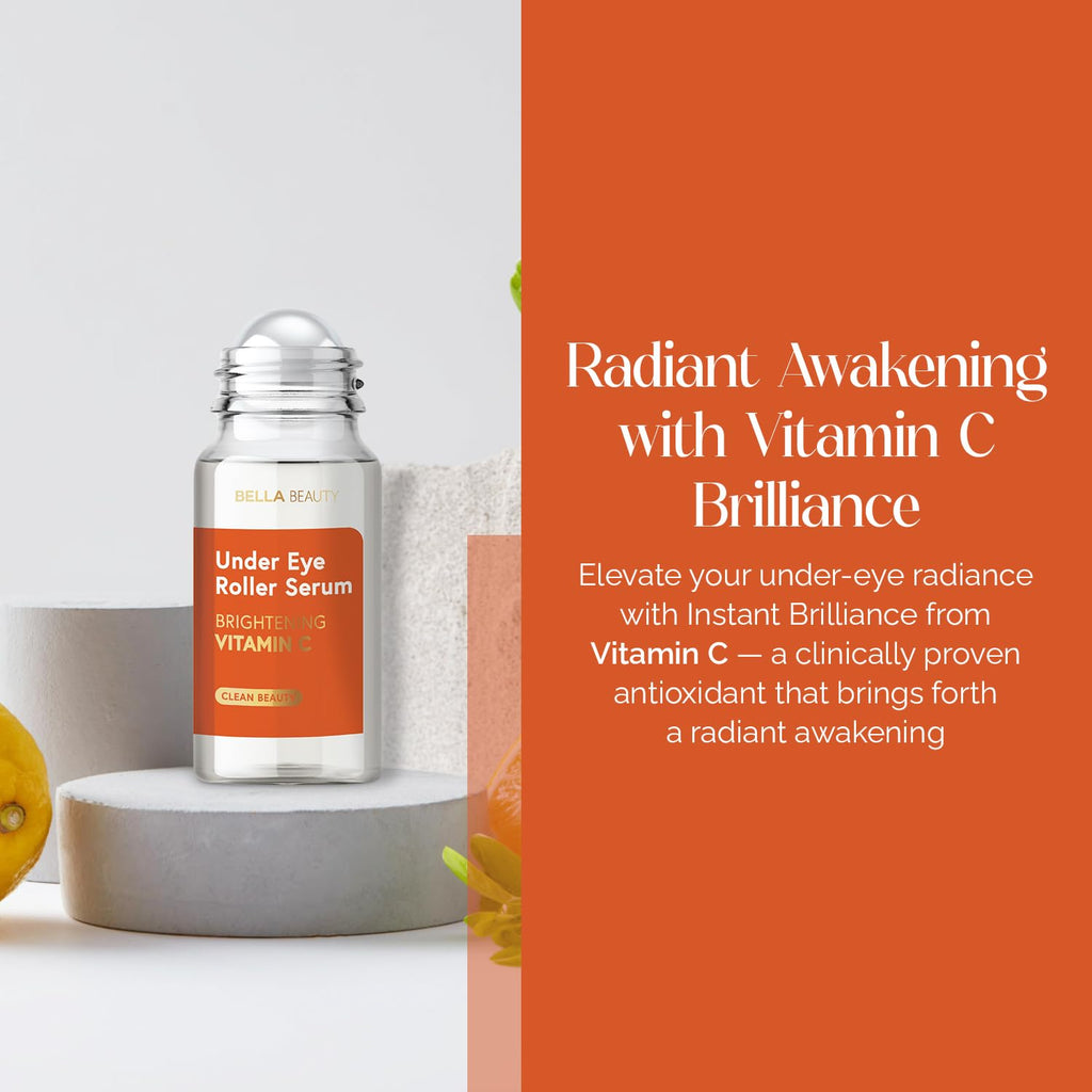 Bella Beauty Vitamin C Under Eye Roller Serum - Dermatologist Tested, Anti Aging, Korean Skin Care - Helps Minimize Dark Circles, Puffiness, Fine Lines - Vegan, Clean Beauty, Cruelty Free - Pack of 2