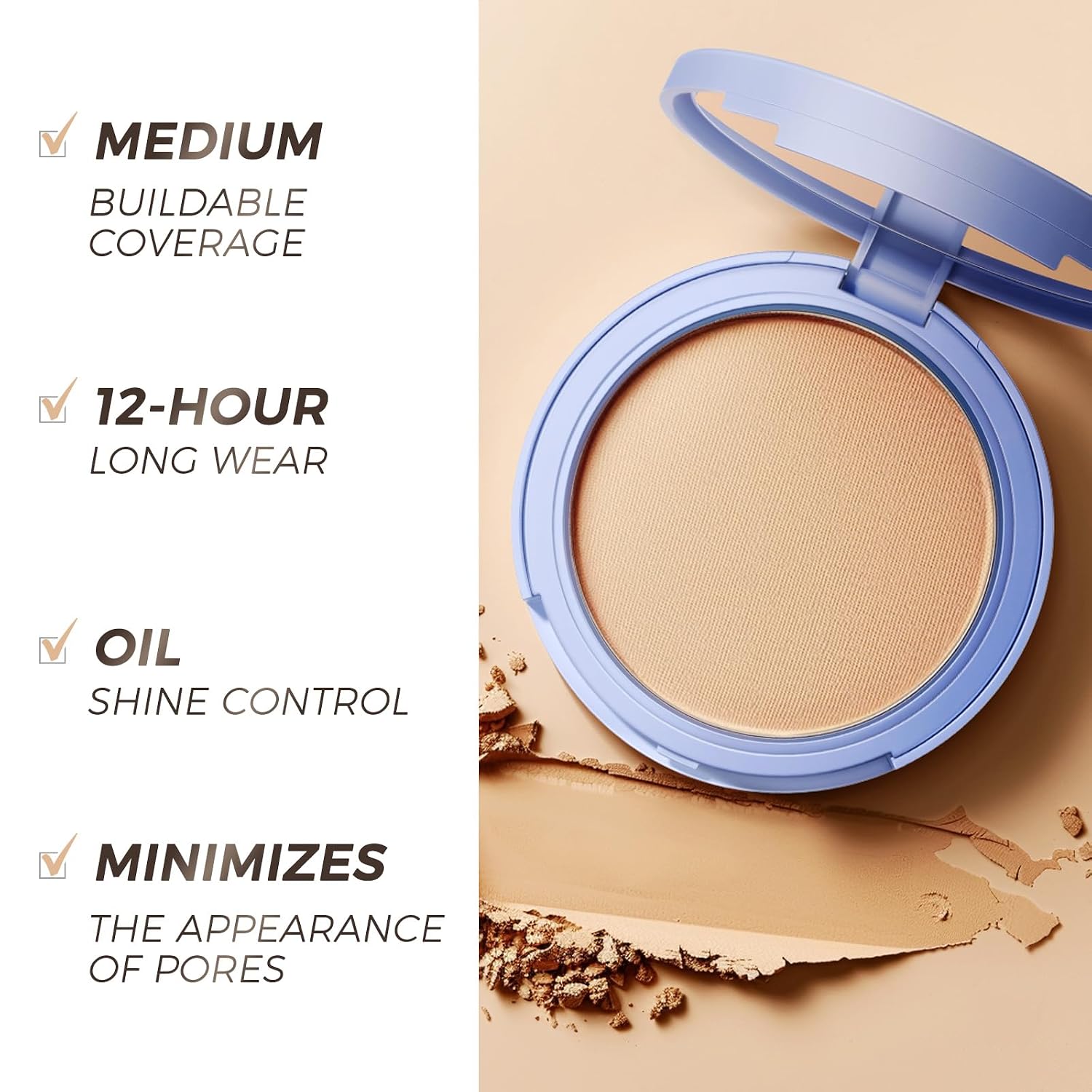 SACE LADY Face Powder Waterproof Sets Makeup, Controls Shine, Smooth Fine Lines for Flawless Lightweight Finish, Long Lasting Matte Compact Setting Powder Cosmetics Cruelty-free, 0.35oz (#02)