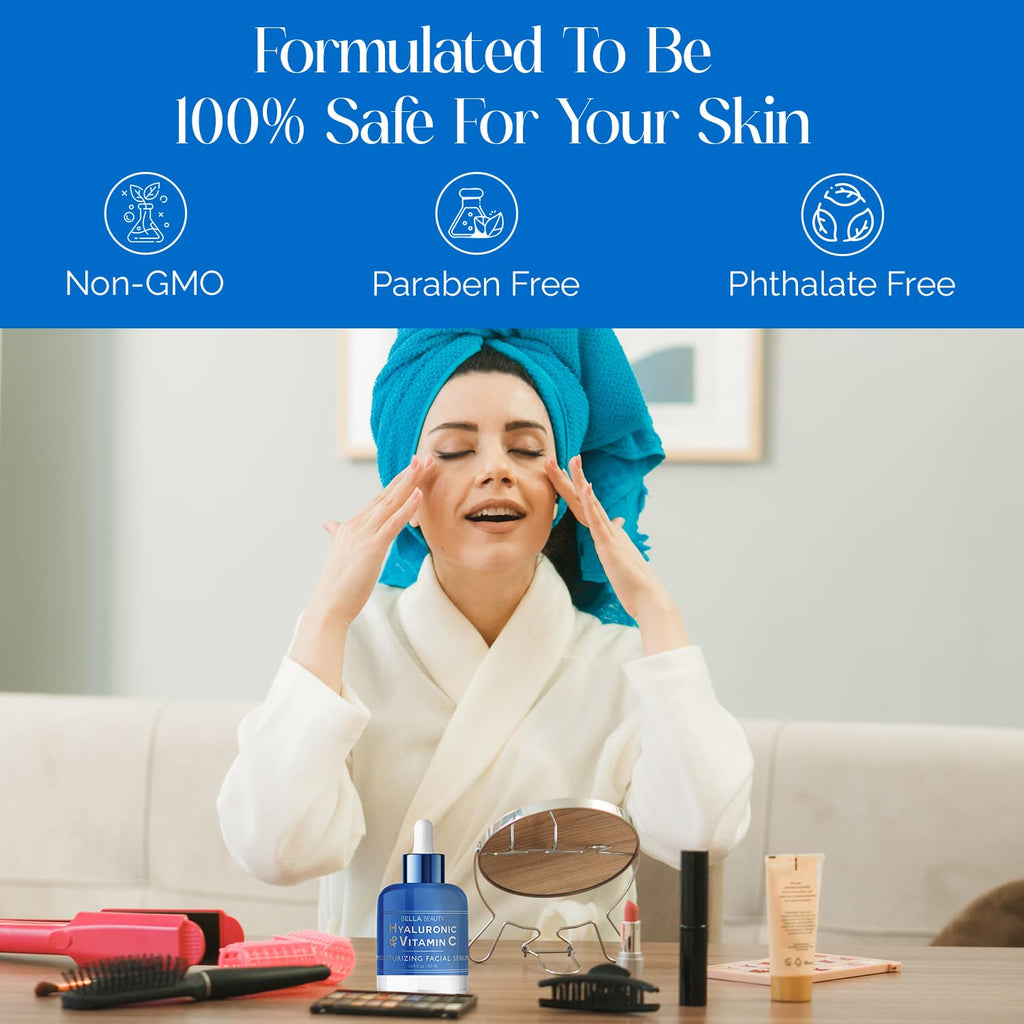 Bella Beauty Hyaluronic Acid & Vitamin C Moisturizing Facial Serum - Hydrating, Reduces Fine Lines & Wrinkles - Dermatologist Tested, Korean Skin Care for All Skin Types - 1.69 Fl. Oz (2 Pack)