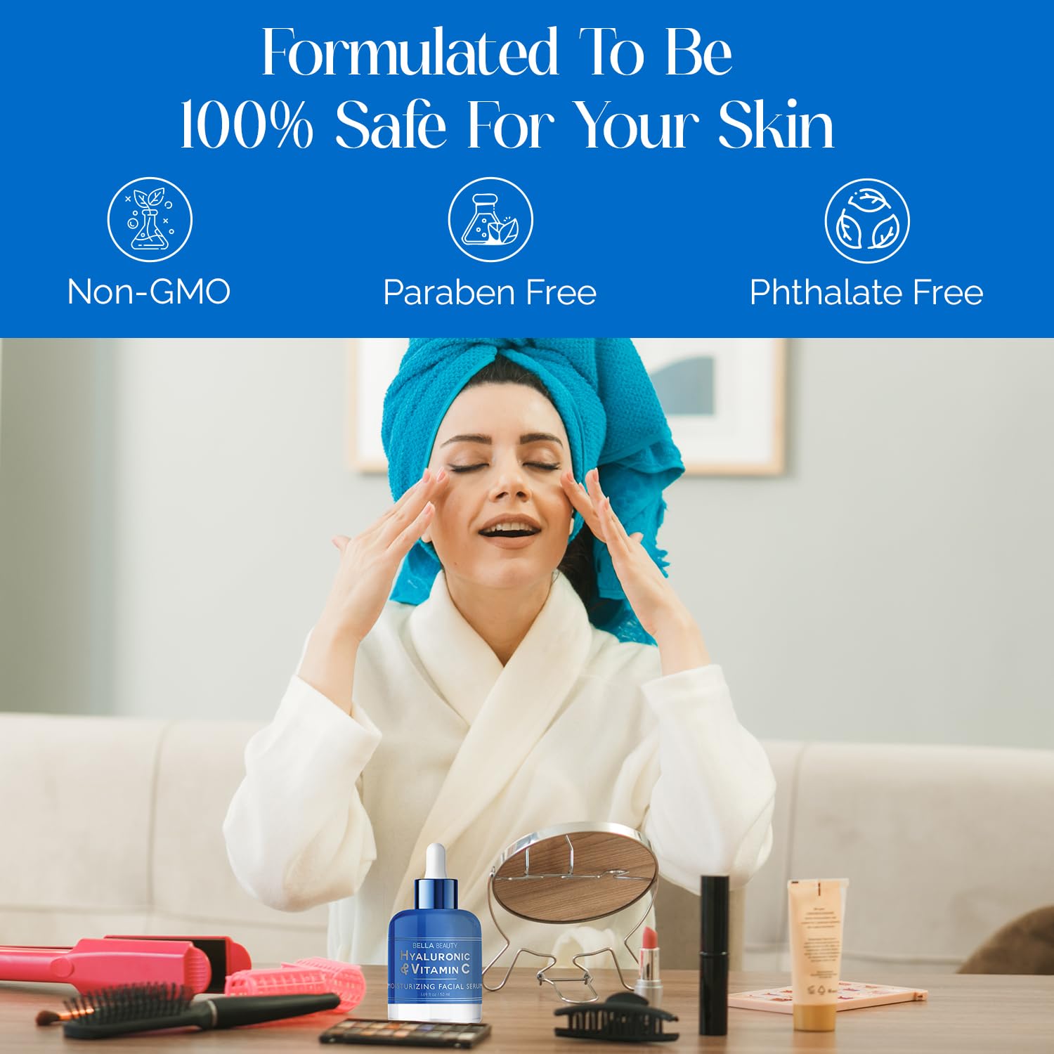 Bella Beauty Hyaluronic Acid & Vitamin C Moisturizing Facial Serum - Hydrating, Reduces Fine Lines & Wrinkles - Dermatologist Tested, Korean Skin Care for All Skin Types - 1.69 Fl. Oz (2 Pack)