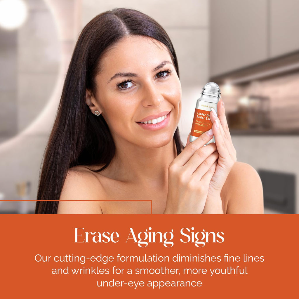 Bella Beauty Vitamin C Under Eye Roller Serum - Dermatologist Tested, Anti Aging, Korean Skin Care - Helps Minimize Dark Circles, Puffiness, Fine Lines - Vegan, Clean Beauty, Cruelty Free - Pack of 2