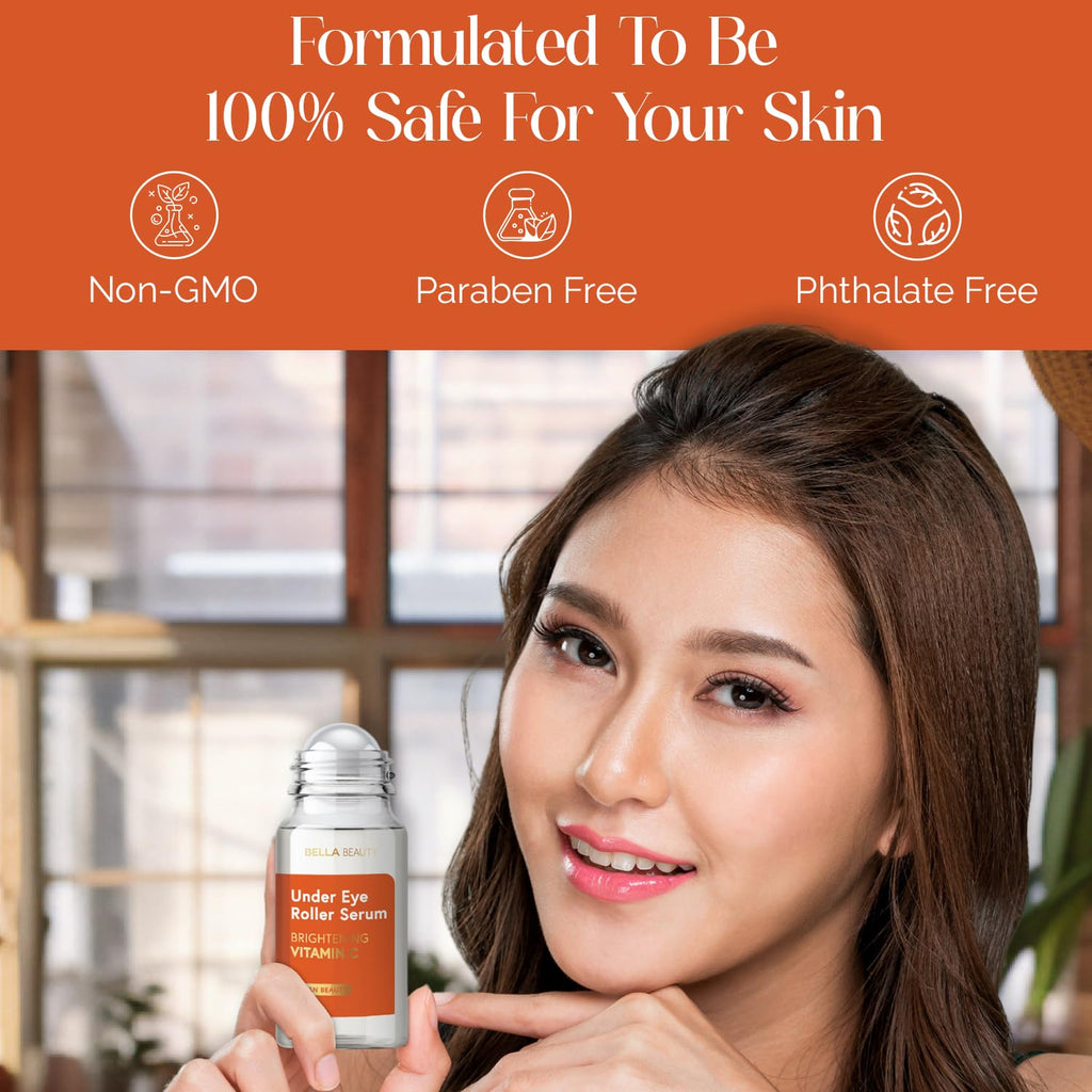 Bella Beauty Vitamin C Under Eye Roller Serum - Dermatologist Tested, Anti Aging, Korean Skin Care - Helps Minimize Dark Circles, Puffiness, Fine Lines - Vegan, Clean Beauty, Cruelty Free - Pack of 2