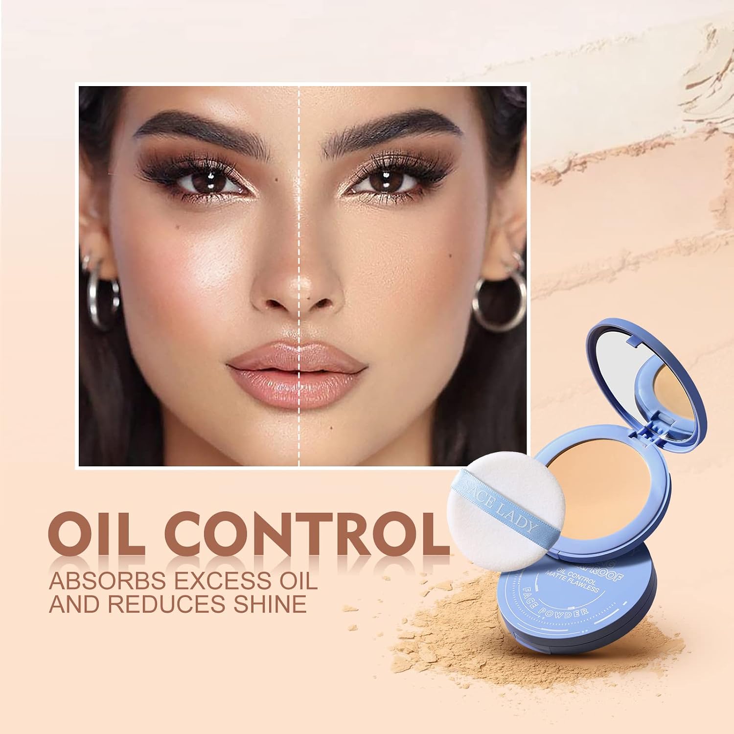 SACE LADY Face Powder Waterproof Sets Makeup, Controls Shine, Smooth Fine Lines for Flawless Lightweight Finish, Long Lasting Matte Compact Setting Powder Cosmetics Cruelty-free, 0.35oz (#02)