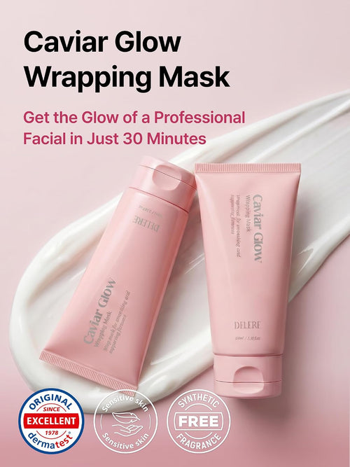 Delere Caviar Glow Collagen Wrapping Mask | Korean Peel Off Face Mask for Glowing Skin and Visible Skin Tightening, 3.4oz