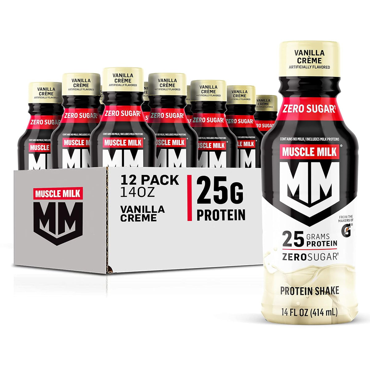 Muscle Milk Genuine Liquid Protein Shake, Vanilla Crème, 25g Protein, 14 Fl Oz Bottle, 12 Pack