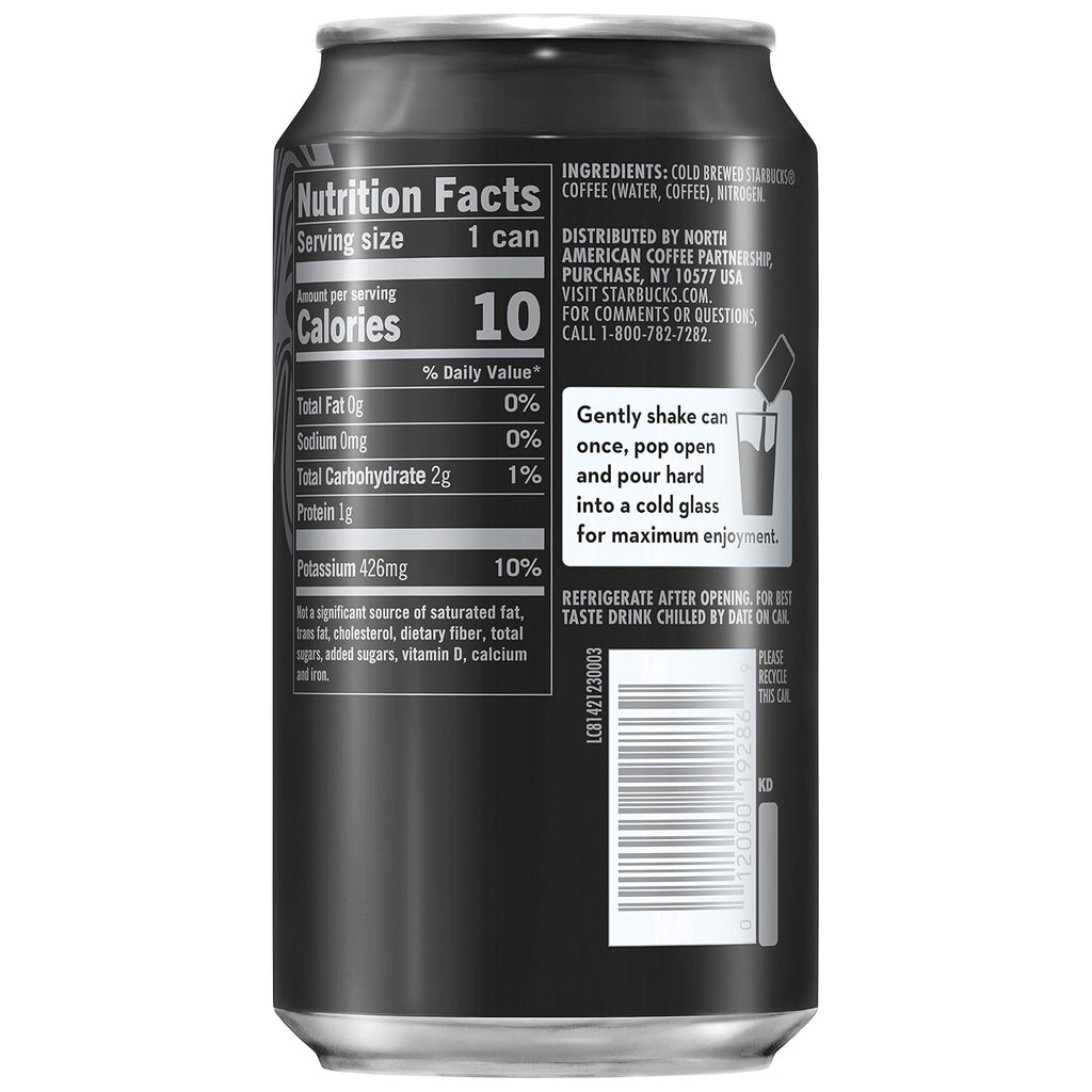 Starbucks - RTD Coffee Nitro Cold Brew, Black Unsweetened, 9.6 fl oz Cans (8 Pack), Iced Coffee, Cold Brew Coffee, Coffee Drink