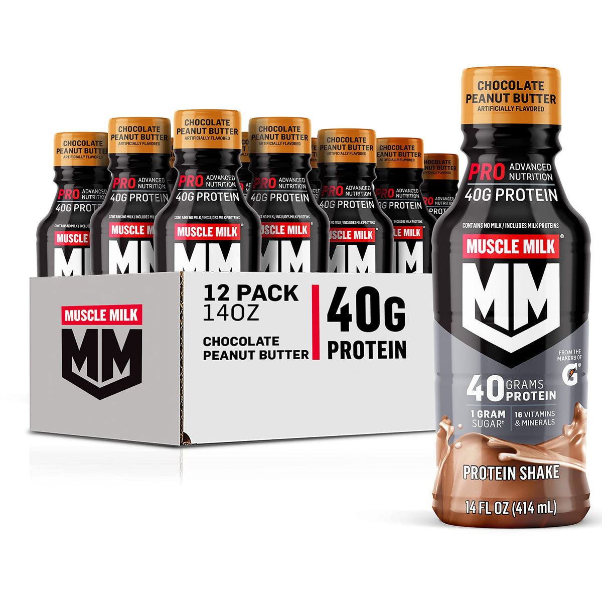 Muscle Milk Pro Advanced Nutrition Protein Shake, Intense Vanilla, 14 Fl Oz Bottle, 12 Pack, 40g Protein, 1g Sugar, 16 Vitamins & Minerals, 6g Fiber, Workout Recovery, Packaging May Vary