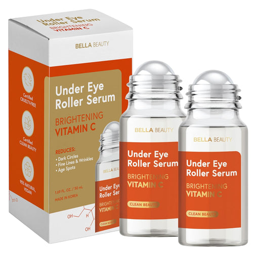 Bella Beauty Vitamin C Under Eye Roller Serum - Dermatologist Tested, Anti Aging, Korean Skin Care - Helps Minimize Dark Circles, Puffiness, Fine Lines - Vegan, Clean Beauty, Cruelty Free - Pack of 2